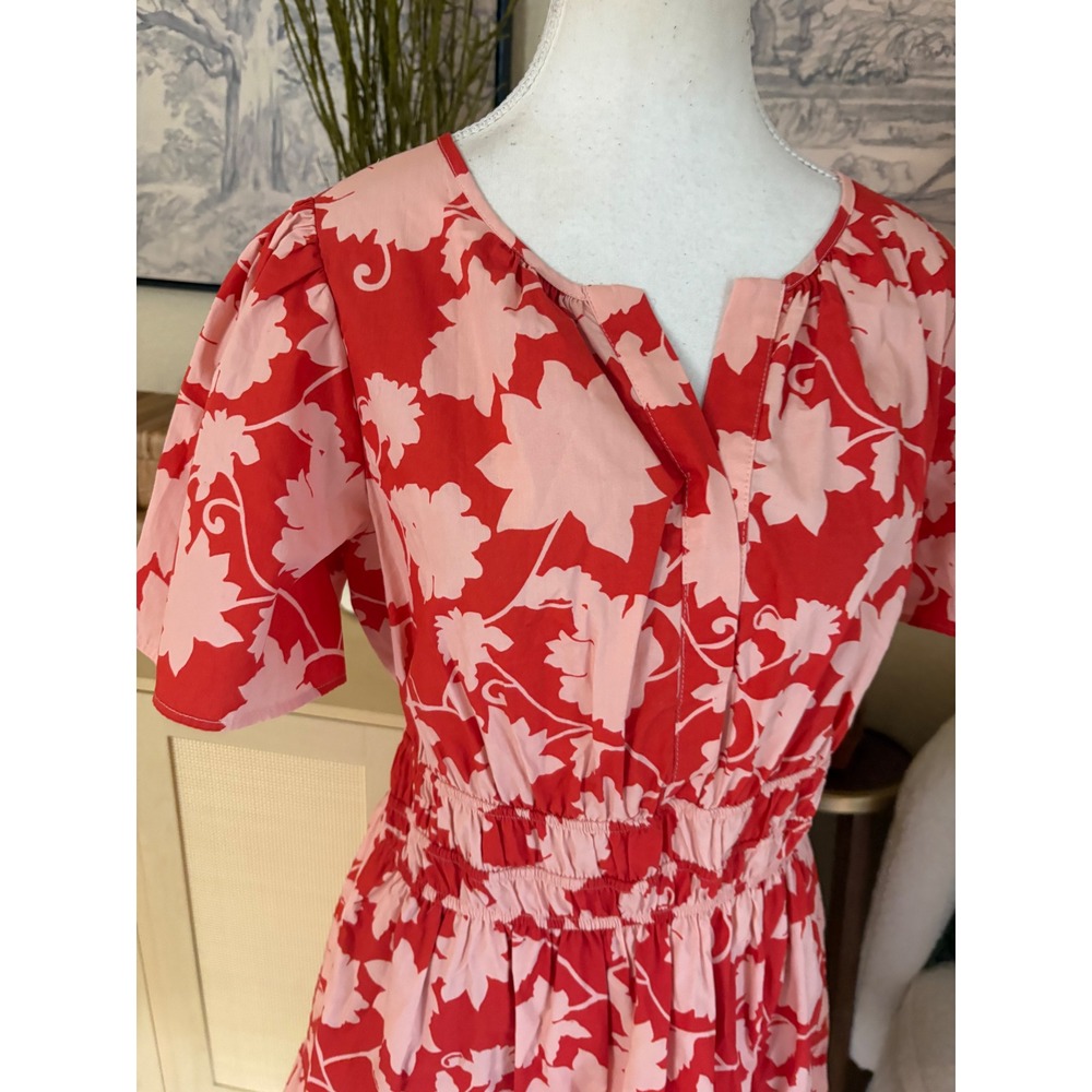 ANTHROPOLOGIE Somerset Mini Dress Womens Red Peach All Over Print Floral Size LP - Picture 4 of 11